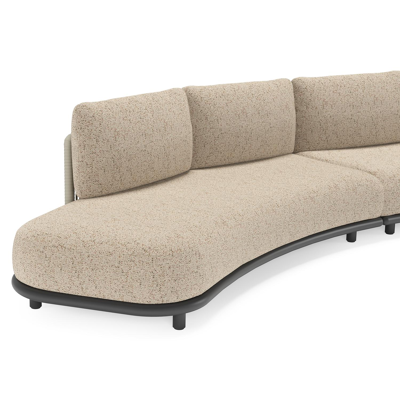 Lomano loungebank in zwart aluminium en beige verticaal geweven luxe vlakke rope met Bora Jungle all weather cosytica