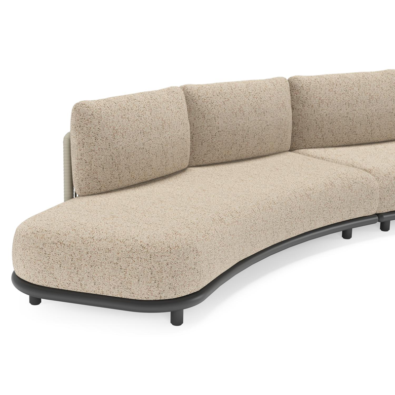 Lomano loungebank in zwart aluminium en beige verticaal geweven luxe vlakke rope met Bora Jungle all weather cosytica