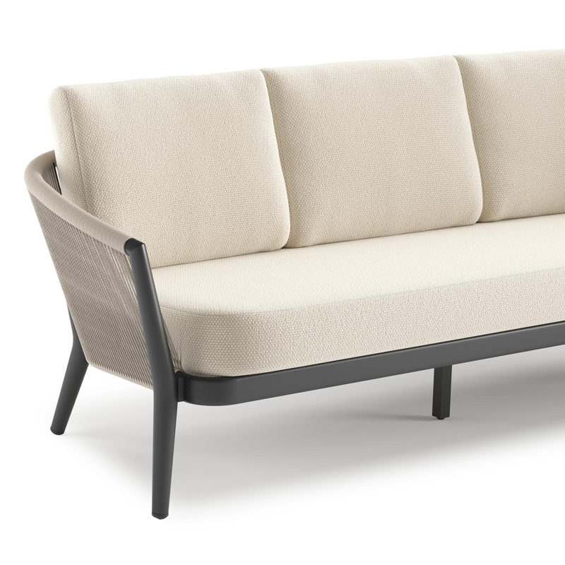 Orso loungebank in zwart aluminium en beige verticaal geweven ronde rope met Althea Off White all weather cosytica kussen