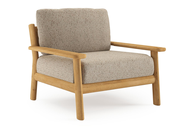 Amaro loungestoel in teak met bora jungle all weather cosytica kussen