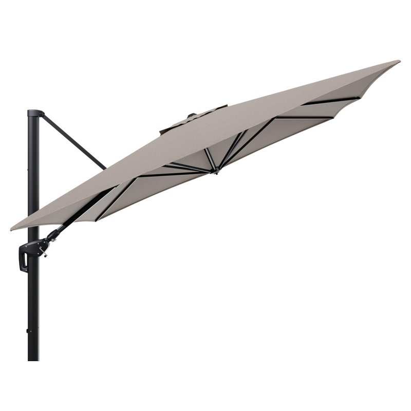 Parasol pendant Minore avec fonction tilt en aluminium noir et toile de parasol en All Weather Solica Firenze Earth  - Lg.1: 350 x Lg.2: 350 cm (sans pied de parasol