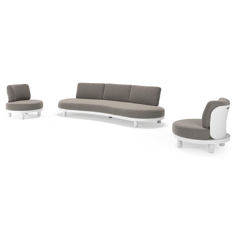 Salon de jardin Donato en aluminium blanc et coussins en all weather sunbrella® luxe Chartres Drizzle