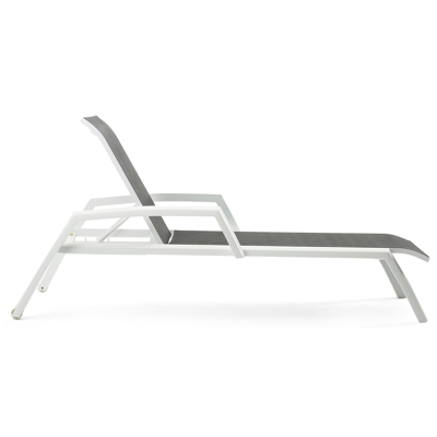 Bari verstelbaar ligbed in wit aluminium met grijs textilene met armleuning