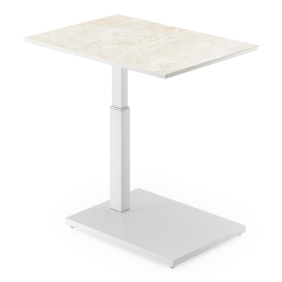 Cirello pop-up loungetafel rechthoekig in wit aluminium en volkeramiek Rapolano - L 70 x B 50 x H 44 cm