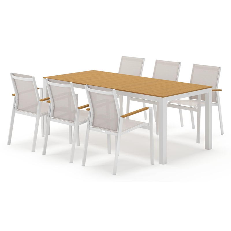 Toma ensemble de jardin rectangulaire en aluminium blanc et polywood avec 6 Bahia chaises de jardin