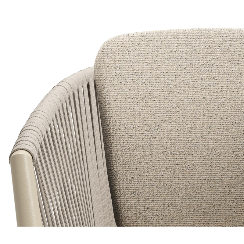 Chaise de jardin Orso en aluminium beige et corde plate tissée verticalement beige avec coussin All Weather Cosytica Marbella Beige