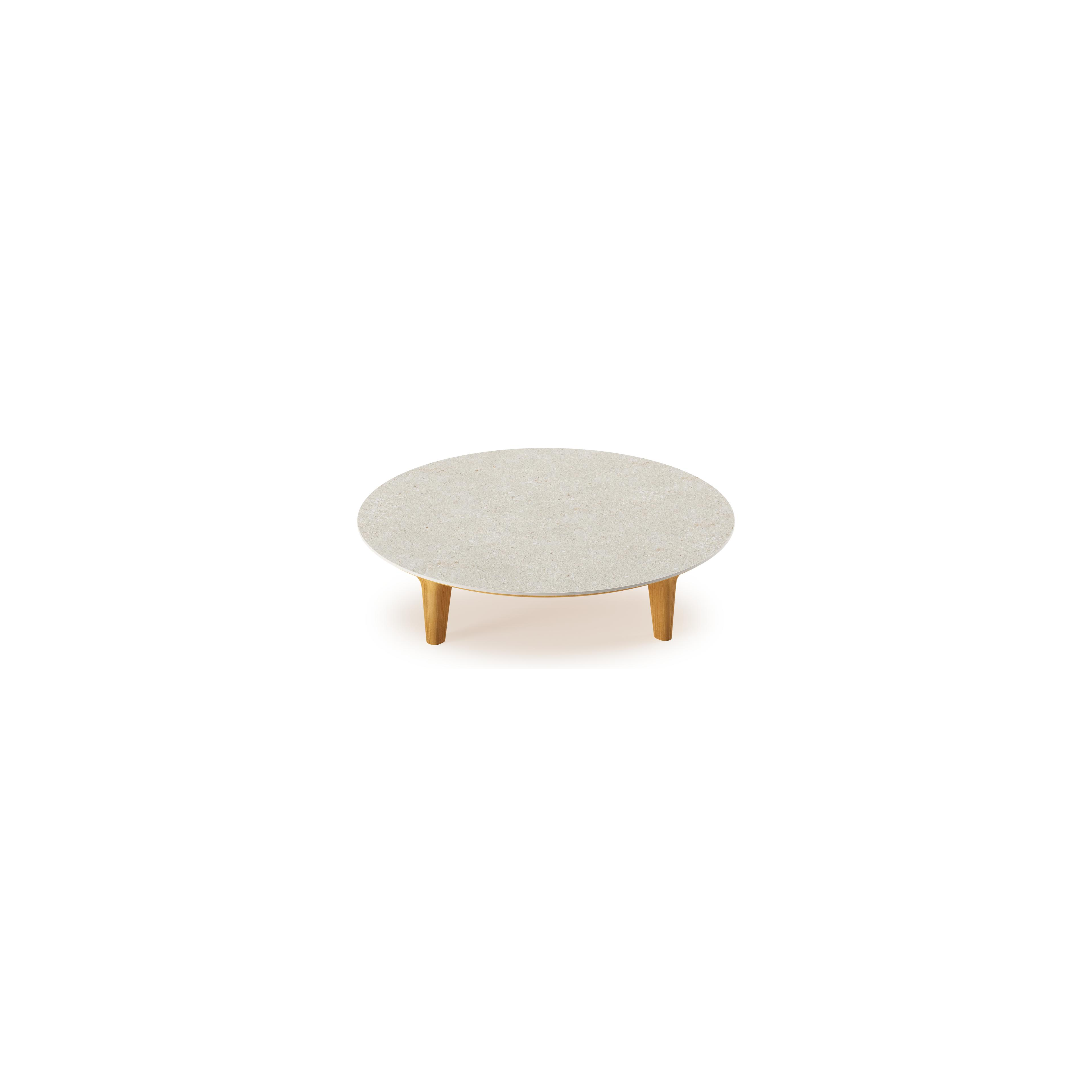Table de basse Bomero en teck en céramique pleine Shilin - Diam. 85 x Haut. 20 cm
