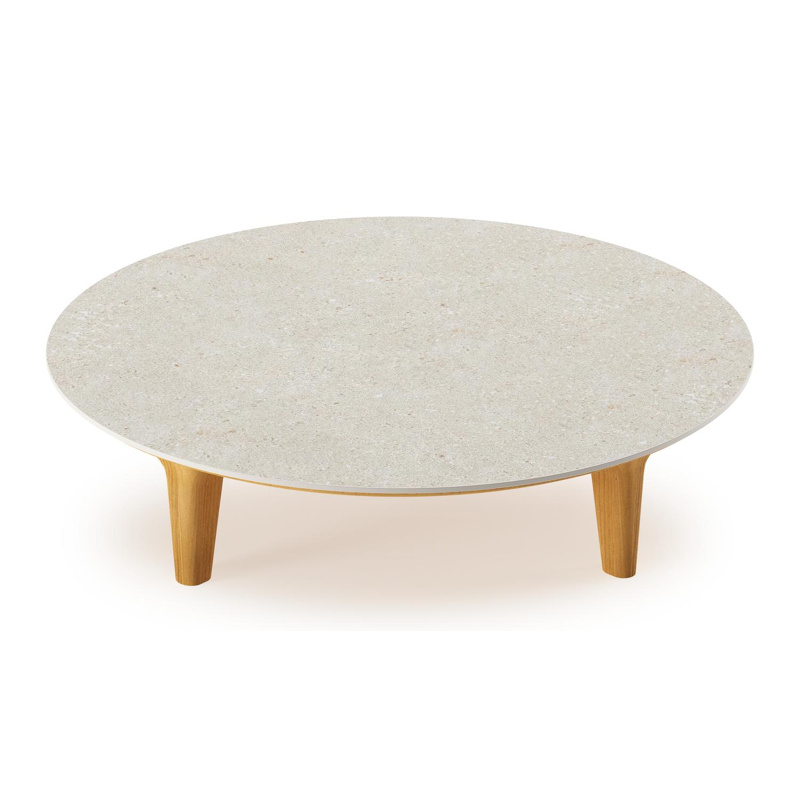 Bomero loungetafel in teak en volkeramiek Shilin - Dia. 85 cm