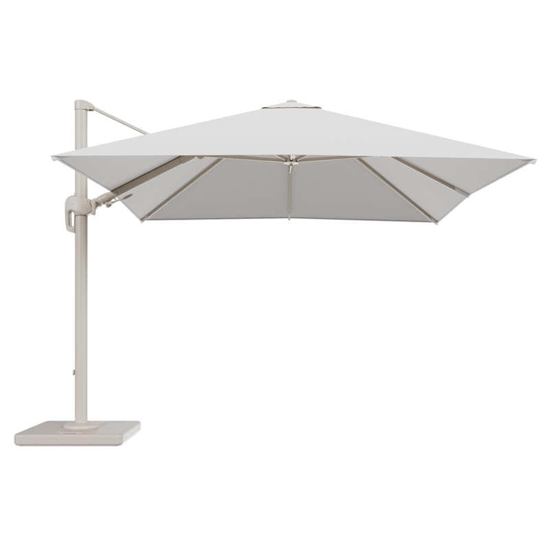 Rufina zweefparasol tiltfunctie in beige aluminium en parasoldoek in All Weather Solica Soul Optik - L1 300 x L2 300 cm met parasolvoet Lapido 120 kg