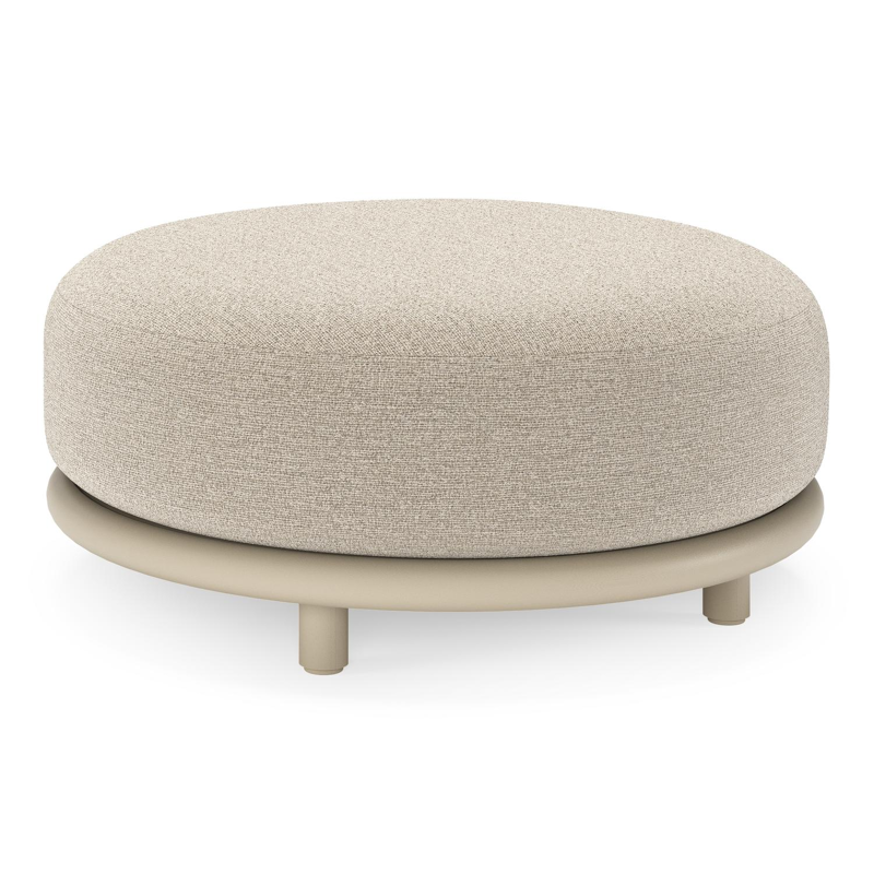 Lomano poef in beige aluminium en beige verticaal geweven luxe vlakke rope met Catania Greige all weather cosytica