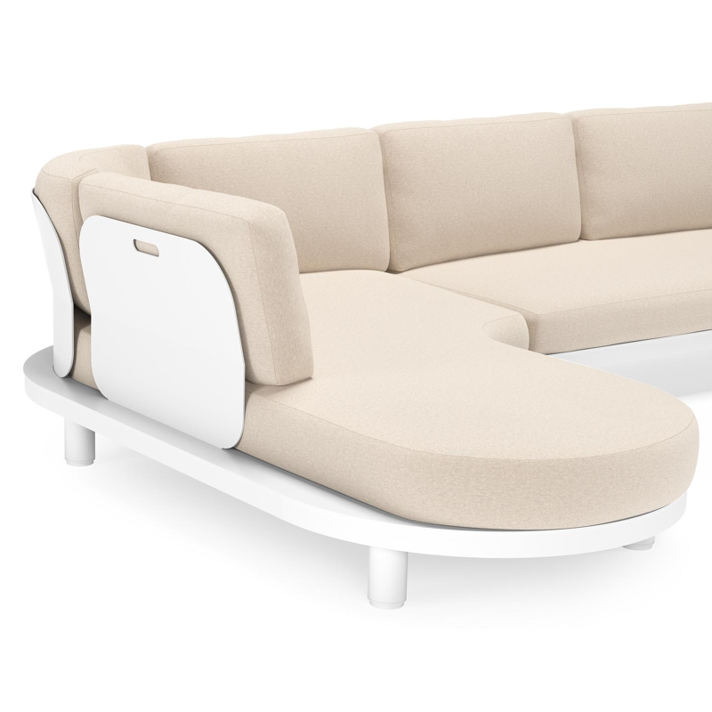 Salon de jardin d'angle Donato en aluminium blanc et coussins en all weather sunbrella® luxe Heritage Ash