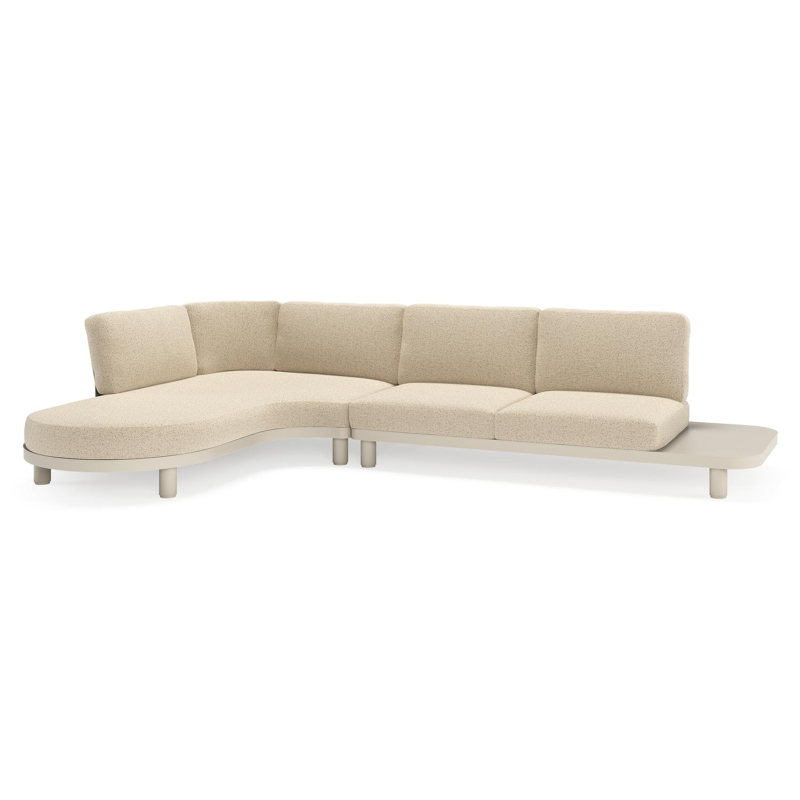 Donato loungehoek in beige aluminium met bora forest all weather cosytica kussen