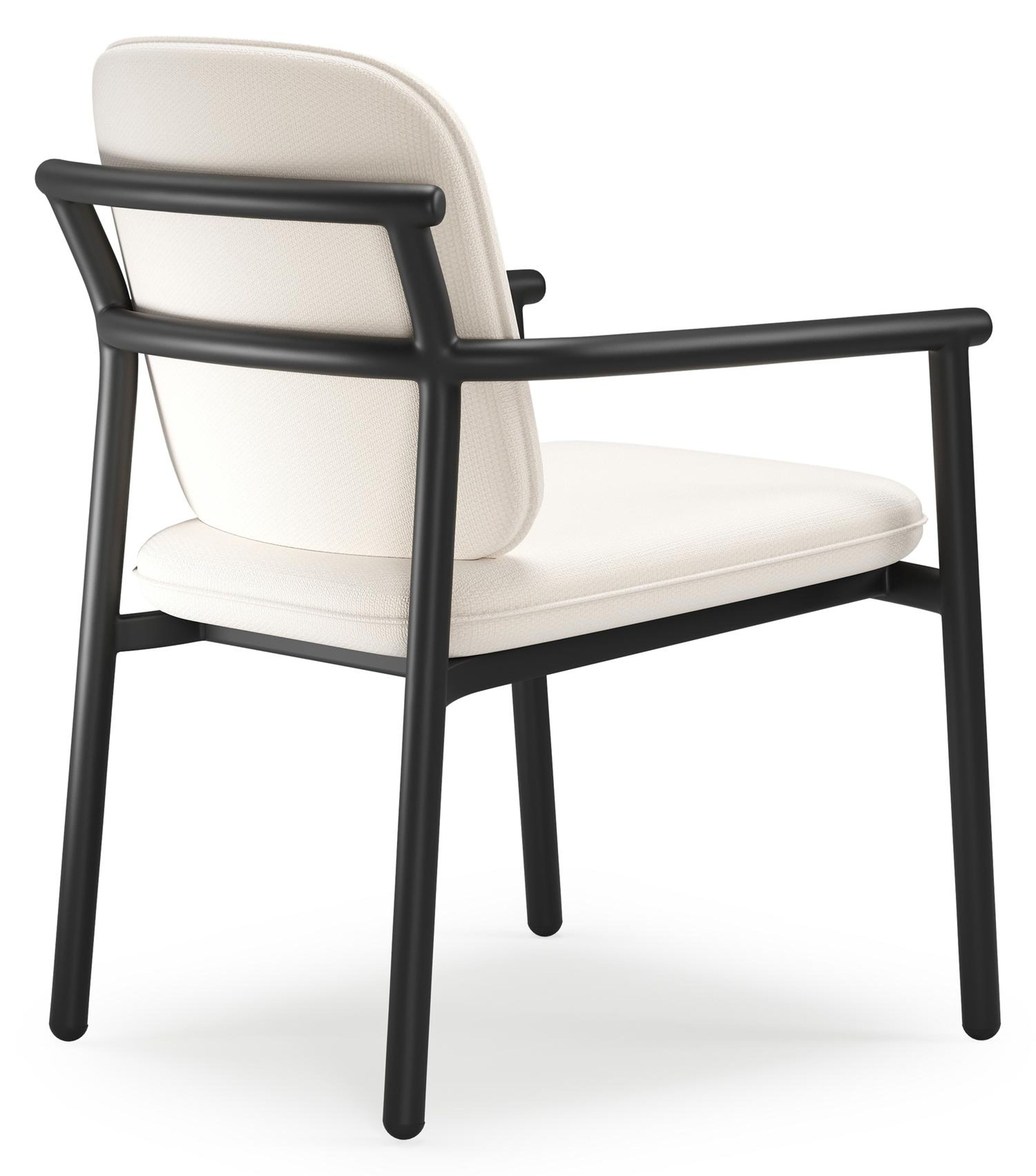 Bono stapelbare tuinstoel in zwart aluminium met stoelkussen in All Weather Sunbrella® Luxe Lopi Snow