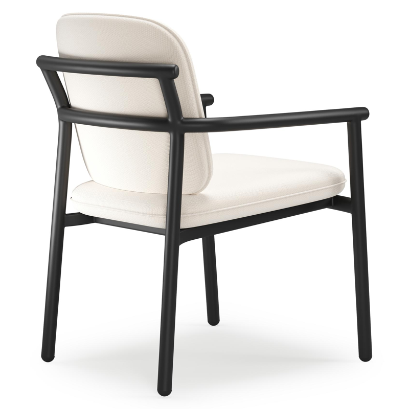 Bono stapelbare tuinstoel in zwart aluminium met stoelkussen in All Weather Sunbrella® Luxe Lopi Snow