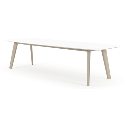 Lacrima tuintafel bootvorm in beige aluminium en volkeramiek Arctic White - L 315 x B 115 x H 73 cm