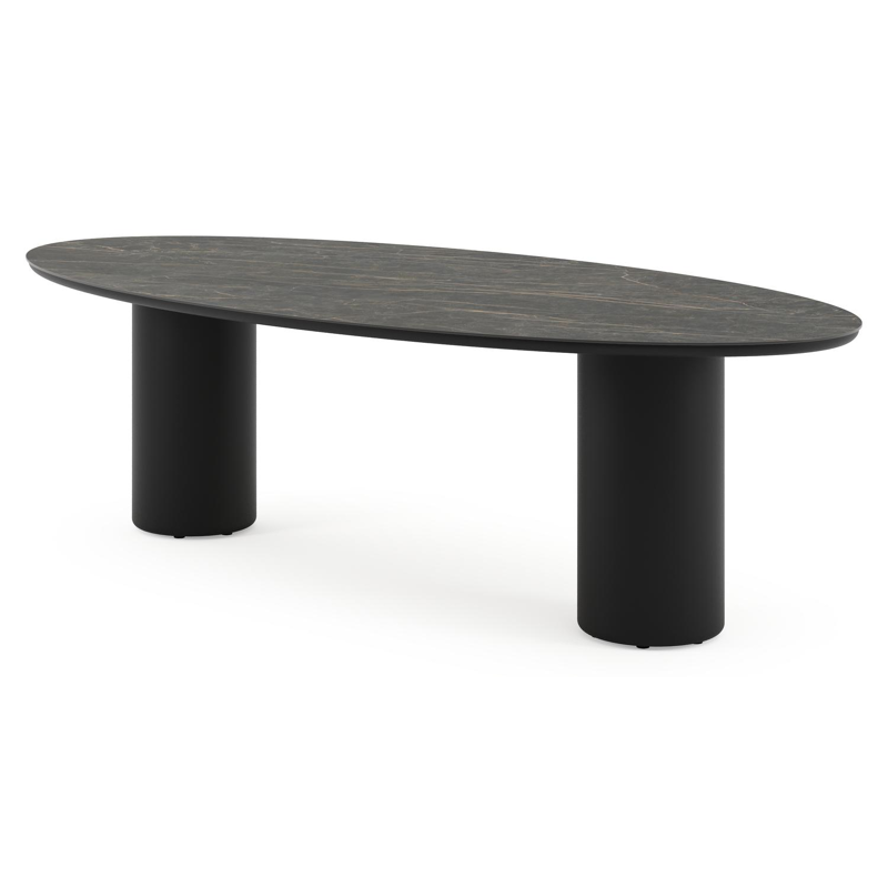 Amico tuintafel ovaal in zwart aluminium en volkeramiek Black Obsession - L 260 x B 125 x H 73.5 cm