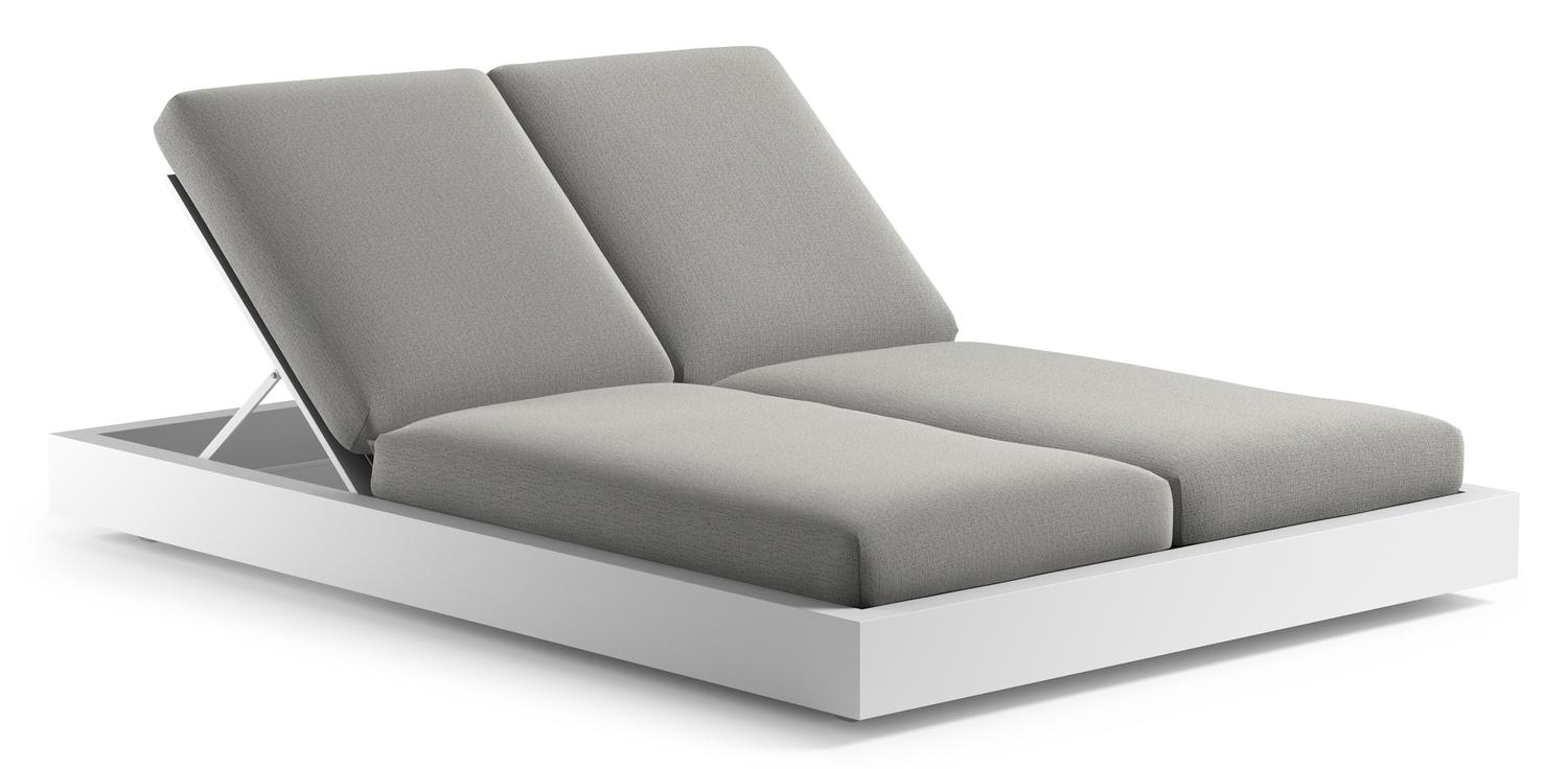 Como verstelbaar dubbel ligbed in wit aluminium met savane nimbus all weather sunbrella® luxe kussen