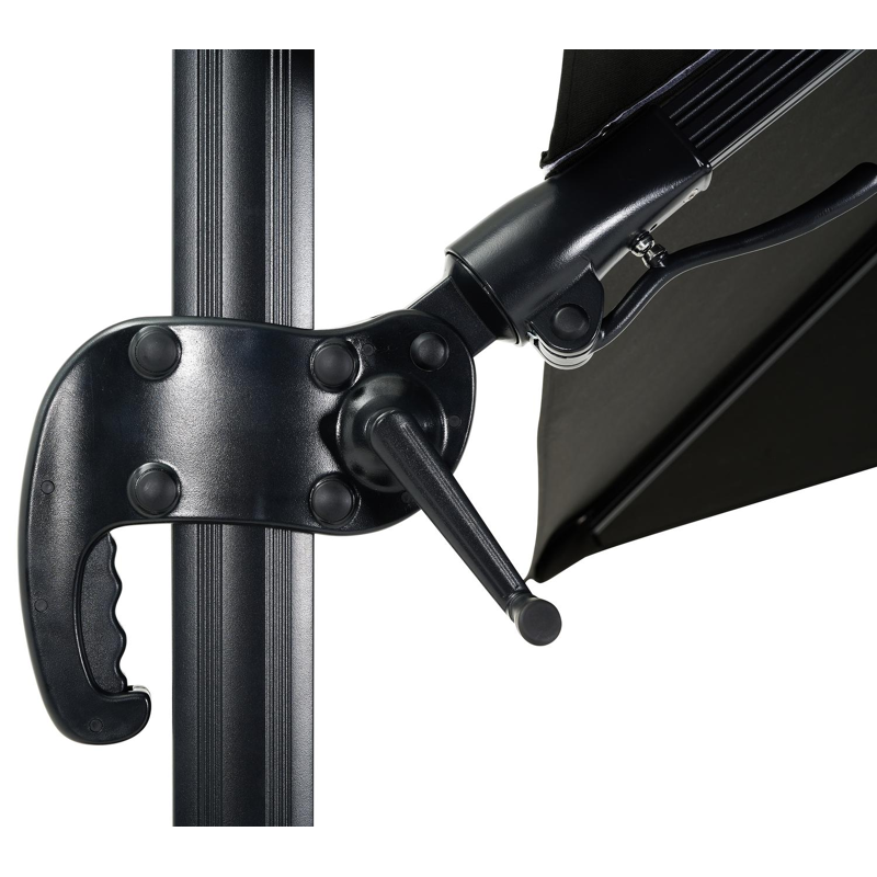 Avola zweefparasol met tiltfunctie in zwart aluminium met zwart weather+ softtouch parasoldoek - L1 300 x L2 300 cm (met voet)