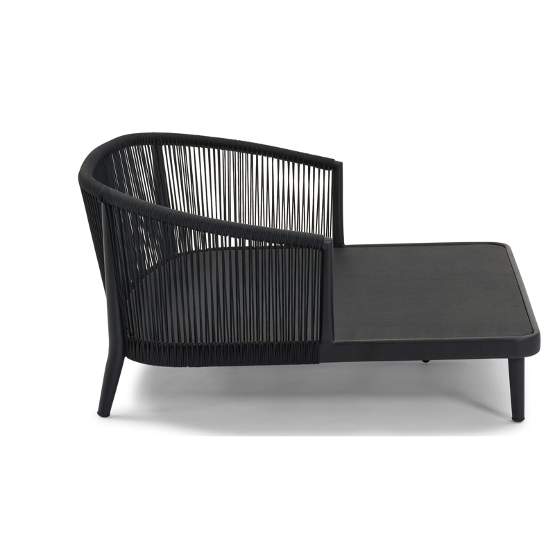 Orso dubbel ligbed in zwart aluminium en zwart verticaal geweven ronde rope met savane tornado All Weather Sunbrella® luxe kussen