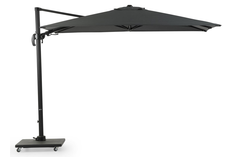 Avola zweefparasol met tiltfunctie in zwart aluminium met grijs sunbrella® premium parasoldoek - L1 200 x L2 300 cm (met voet)