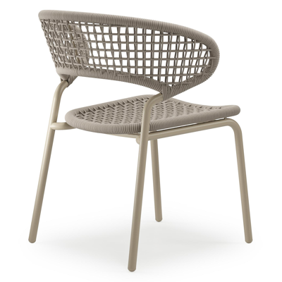 Donato XL tuinstoel in beige aluminium en beige vierkant geweven ronde rope