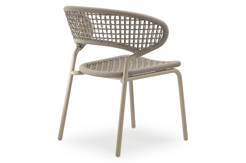 Donato XL tuinstoel in beige aluminium en beige vierkant geweven ronde rope