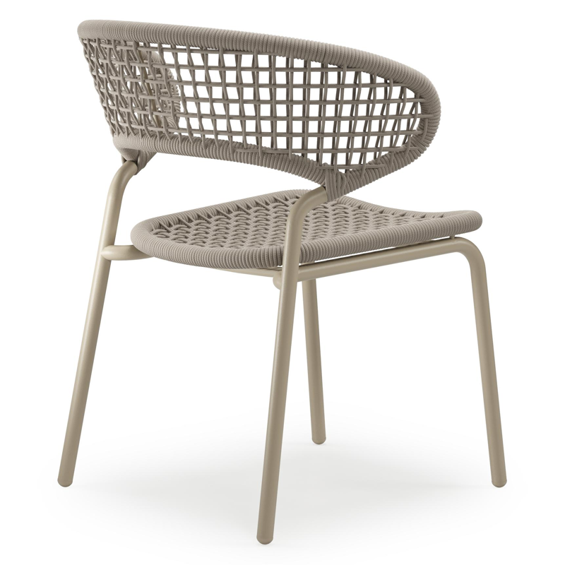 Donato XL tuinstoel in beige aluminium en beige vierkant geweven ronde rope