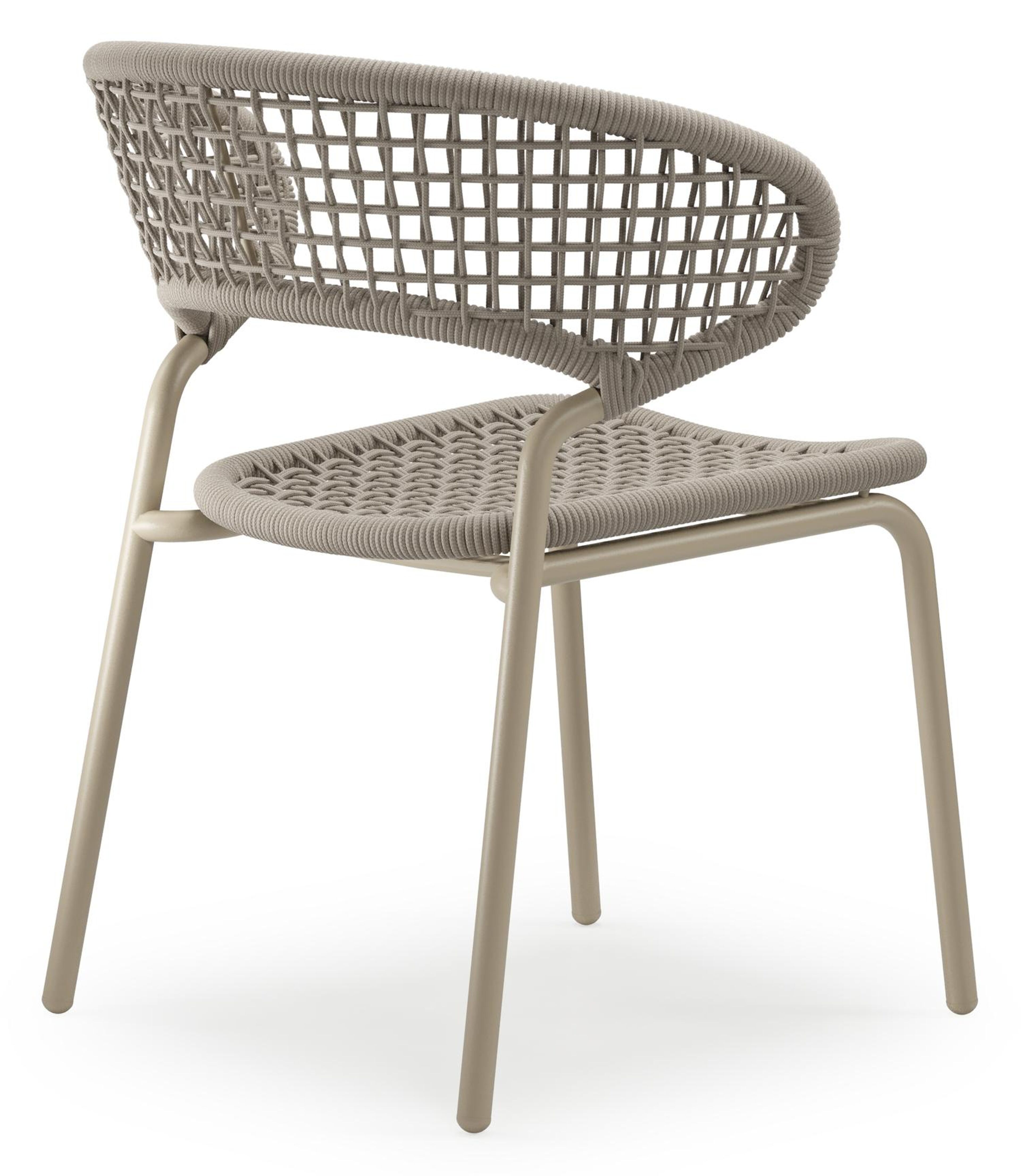 Donato XL tuinstoel in beige aluminium en beige vierkant geweven ronde rope