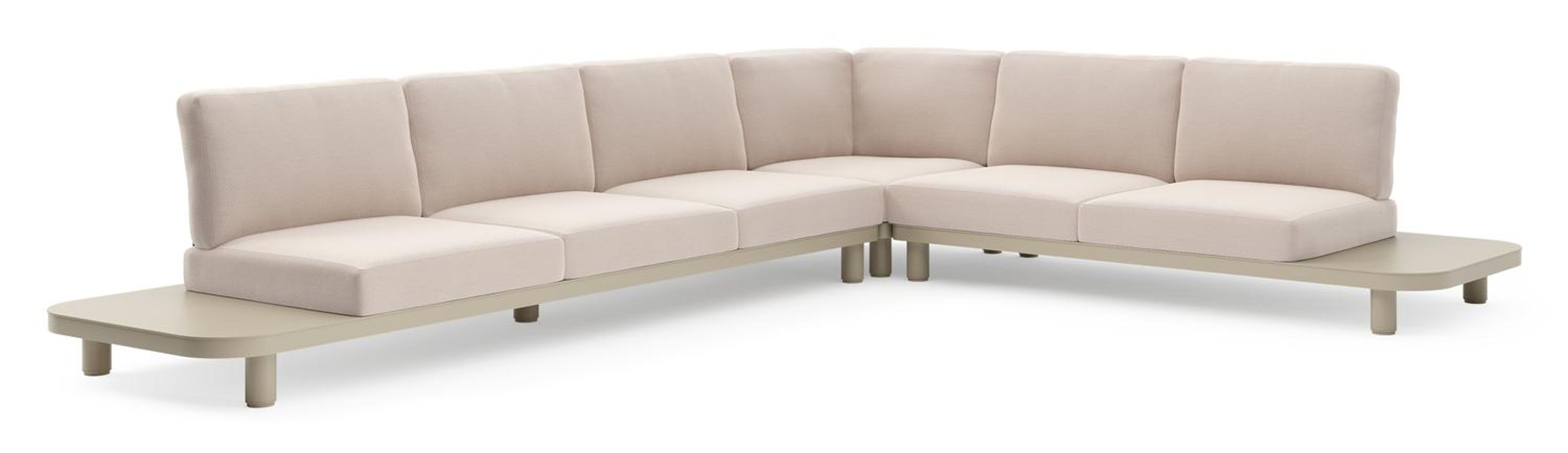 Salon de jardin d'angle Donato en aluminium beige et coussins en all weather sunbrella® luxe wander pilat