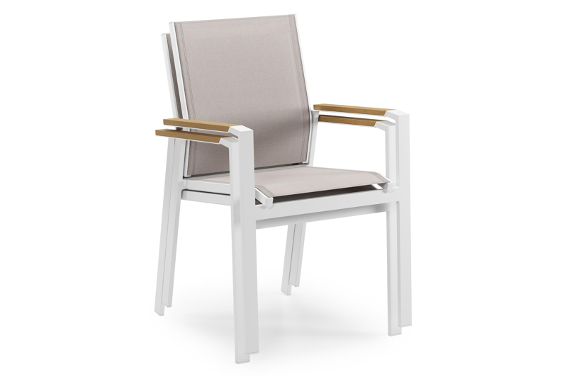 Tora tuinset rond in wit aluminium en polywood met 6 Bahia tuinstoelen