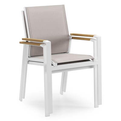 Tora tuinset rond in wit aluminium en polywood met 6 Bahia tuinstoelen