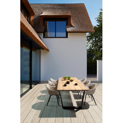 Pagino tuintafel rechthoekig in zwart aluminium en teak - L 280 x B 110 x H 73,5 cm