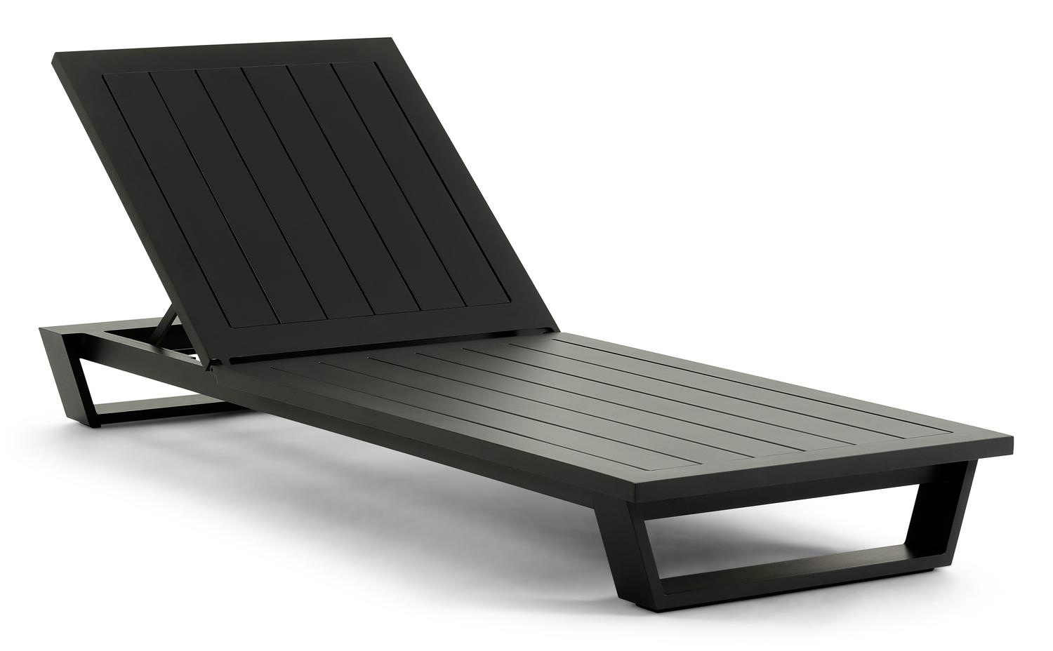 Chaise longue réglable Pagino en aluminium noir avec all weather sunbrella® luxe natte dark taupe coussin