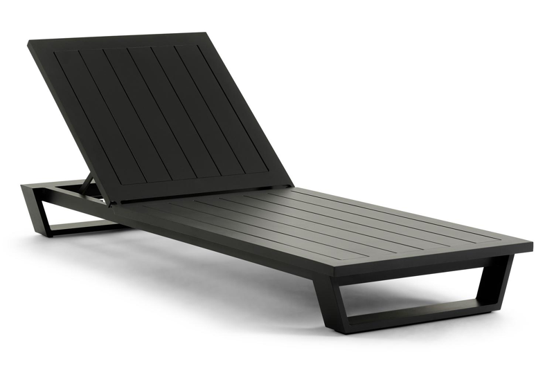 Chaise longue réglable Pagino en aluminium noir et coussin en all weather Sunbrella® luxe savane zinc