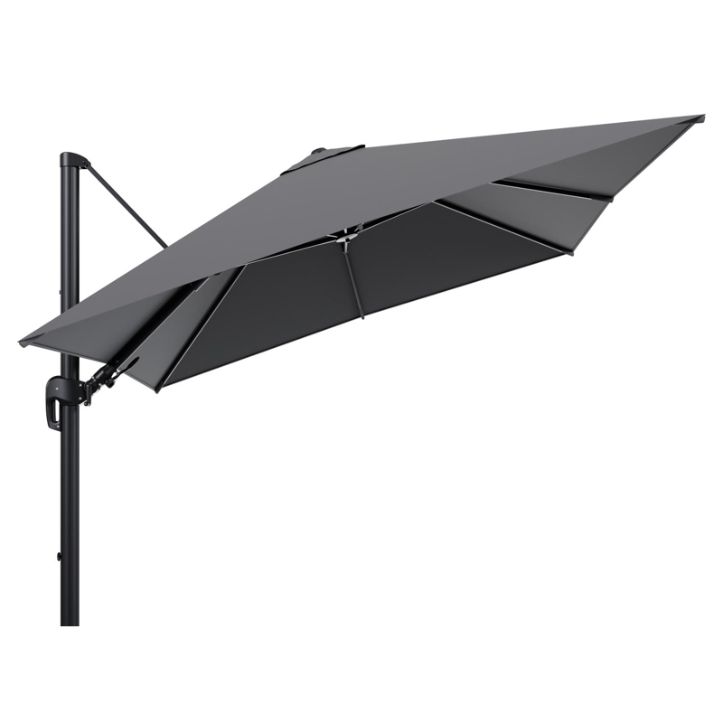 Parasol pendant Rufina avec fonction tilt en aluminium noir et toile de parasol en All Weather Sunbrella® Luxe Natte Charcoal Chine  - Lg.1 300 x Lg.2 300 cm (sans pied de parasol