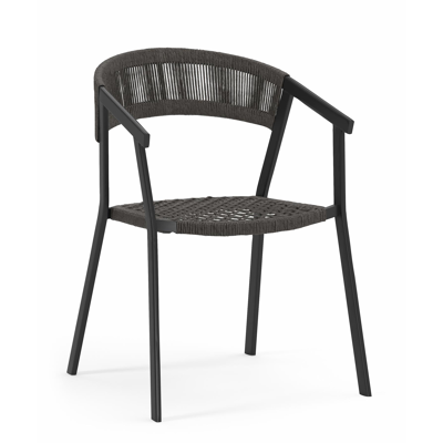 Calobra tuinset met verlengbare tafel in zwart aluminium en naturel teak tafelblad met 10 stapelbare Viaro tuinstoelen