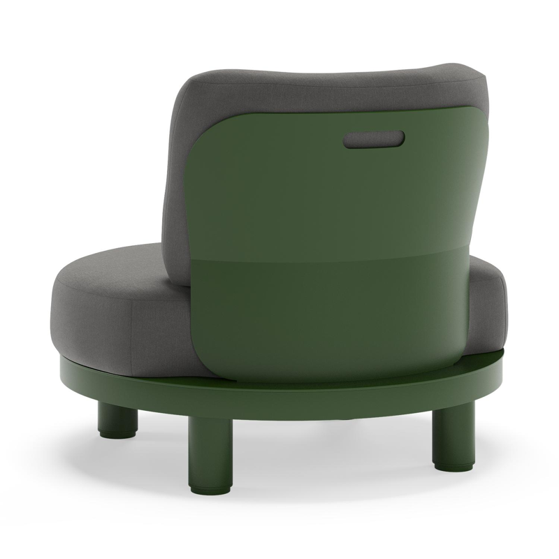 Donato loungestoel in groen aluminium met all weather sunbrella® luxe Natte Charcoal Chine kussen