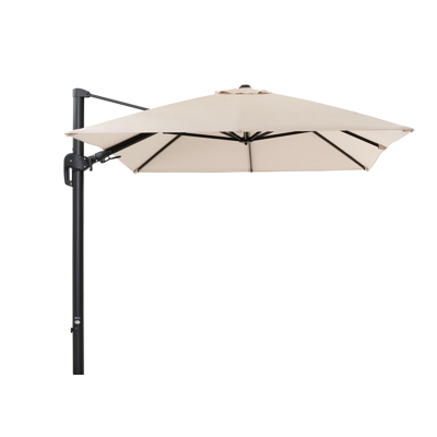 Rufina zweefparasol met tiltfunctie in zwart aluminium met beige all weather sunbrella® premium parasoldoek - L1 350 x L2 250 cm (zonder voet)