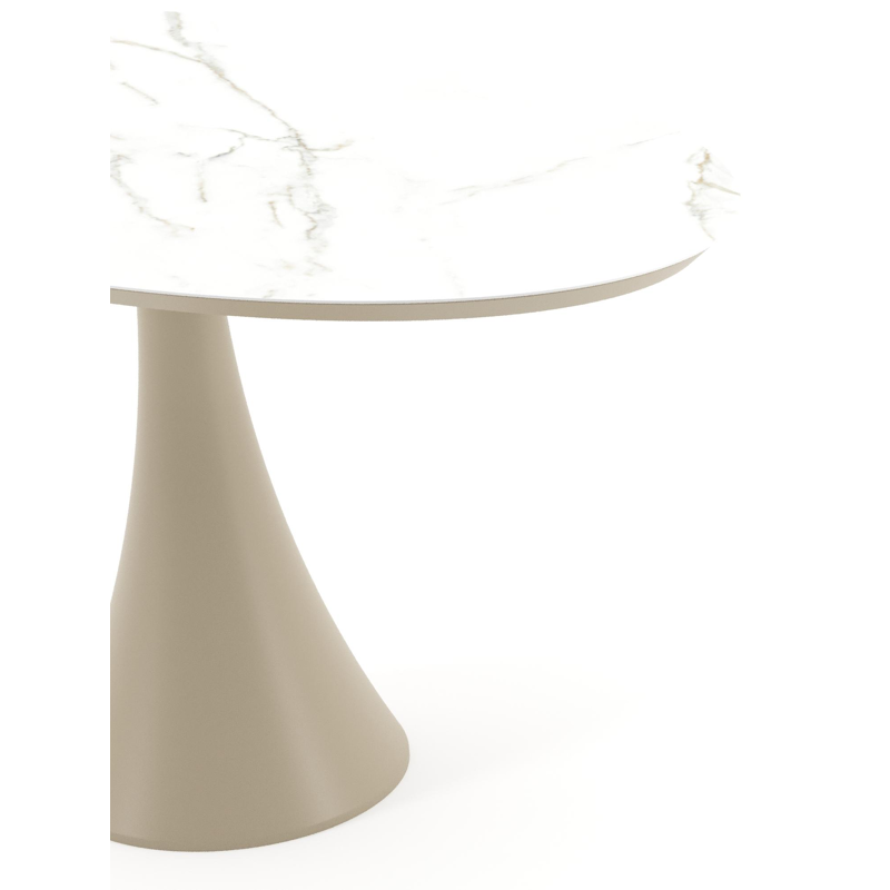 Table de jardin Fano oval en aluminium beige et céramique pleine Calacatta - Lg. 140 x Lrg. 80 x Haut. 75 cm