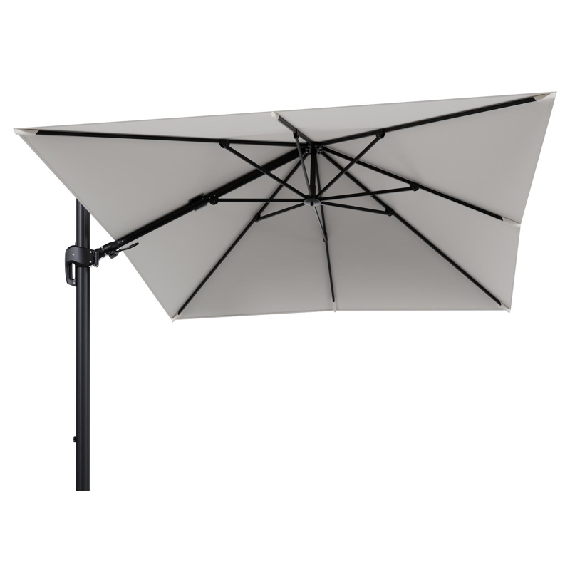 Rufina zweefparasol tiltfunctie in zwart aluminium en parasoldoek in All Weather Sunbrella® Luxe Savane White - L1 300 x L2 300 cm (zonder voet)