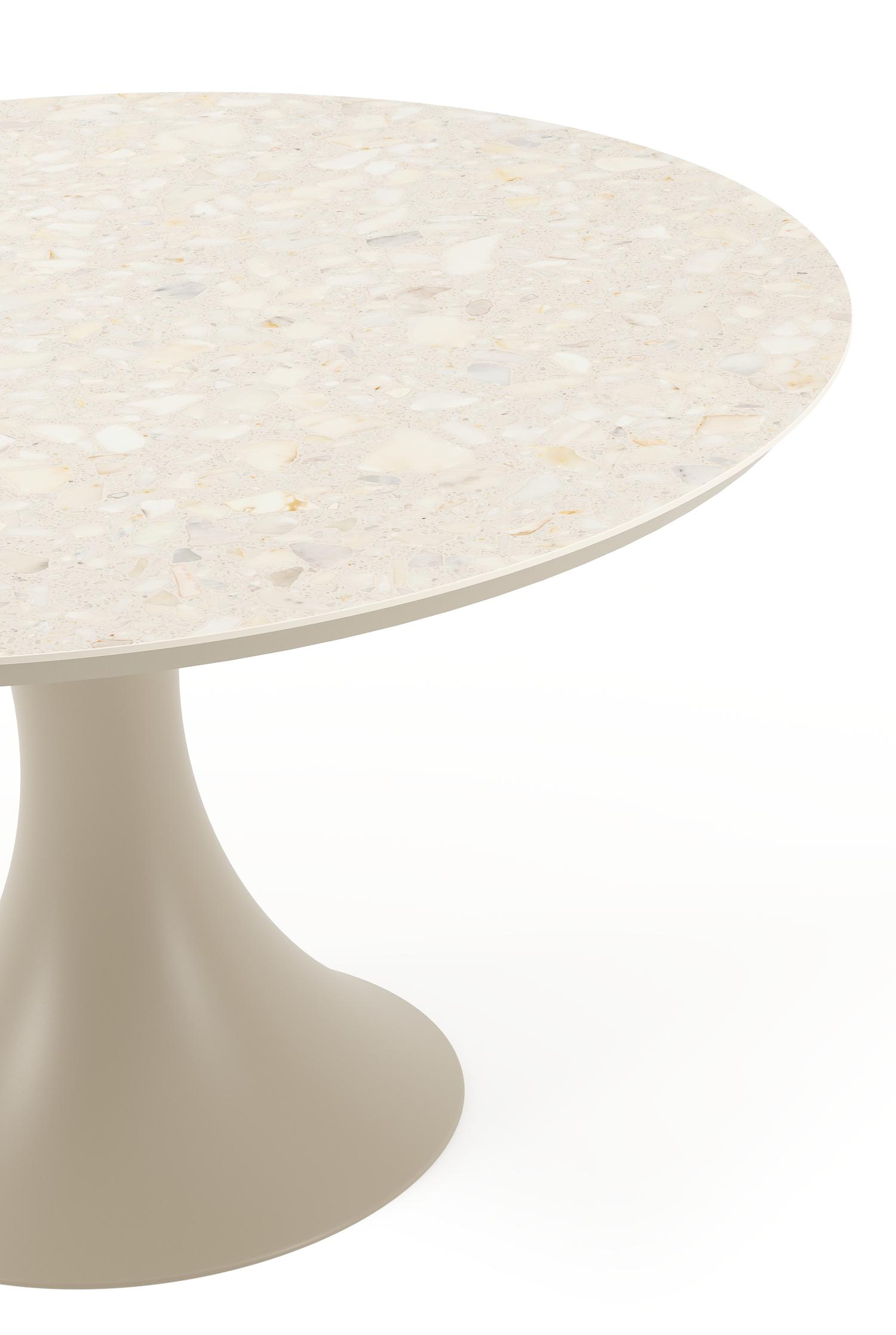 Fano tuintafel rond in beige aluminium en volkeramiek Retrostone Dia. 130 cm