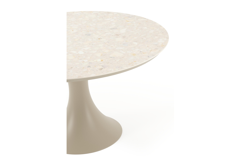 Table de jardin Fano ronde en aluminium beige et céramique pleine Retrostone - Diam. 130 cm