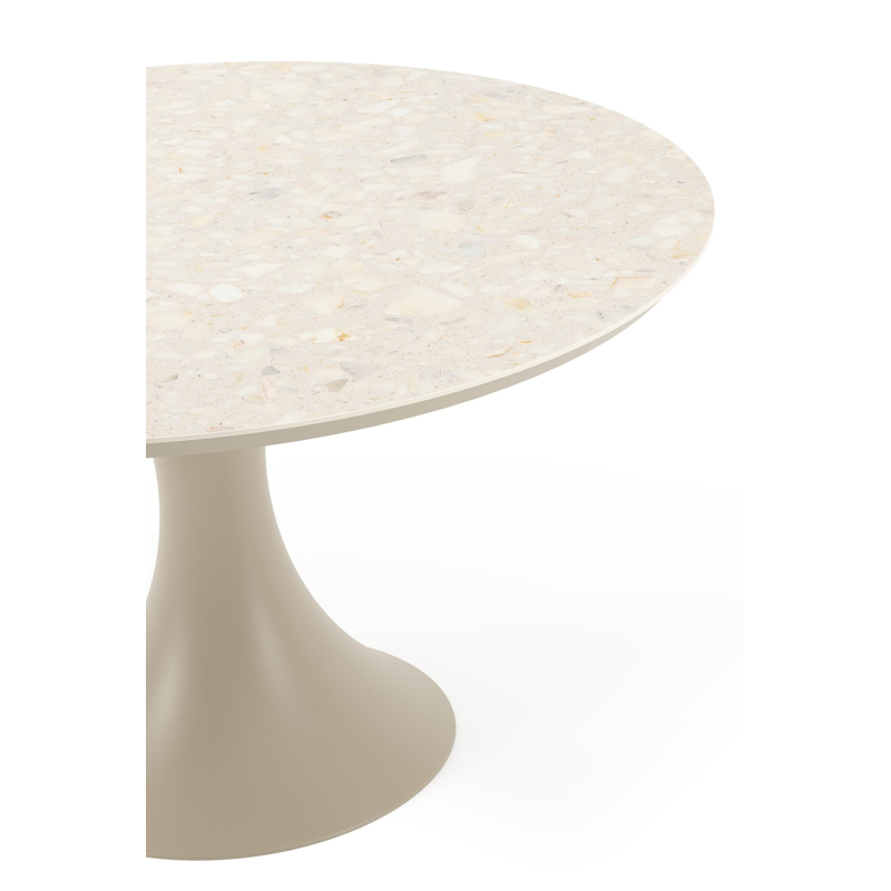 Fano tuintafel rond in beige aluminium en volkeramiek Retrostone Dia. 130 cm