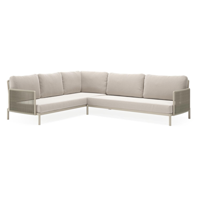 Amarante loungehoek in beige aluminium en beige verticaal geweven ronde rope met beige weather+ softtouch kussens