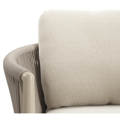 Chaise de jardin Organo en aluminium noir et corde luxe plate tissée verticalement beige avec coussin en All Weather Sunbrella® Luxe Lopi Marble