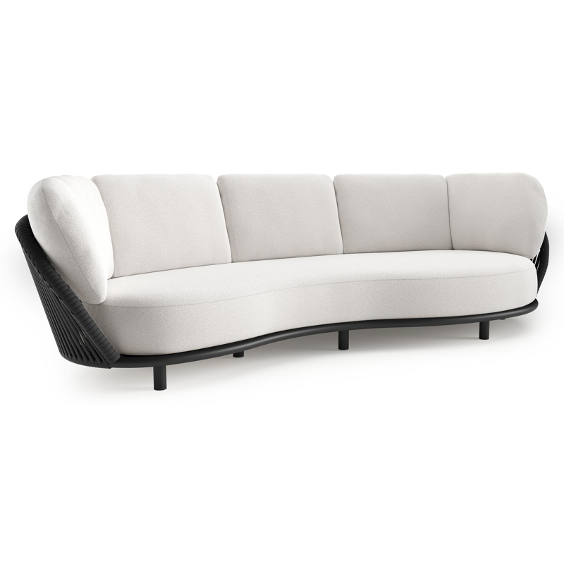 Lupino loungebank in zwart aluminium en zwart verticaal geweven luxe vlakke brede rope met soul optik all weather solica kussen