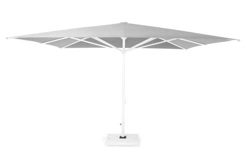 Solino staanparasol in wit aluminium met grijs all weather sunbrella® premium parasoldoek - L1 400 x L2 400 cm (met voet)