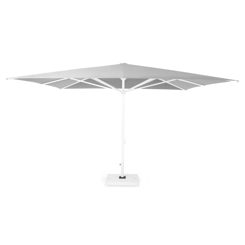 Solino staanparasol in wit aluminium met grijs all weather sunbrella® premium parasoldoek - L1 400 x L2 400 cm (met voet)