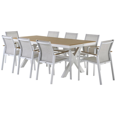 Bahia tuinset in wit aluminium en polywood tafelblad met 8 stapelbare Bahia tuinstoelen