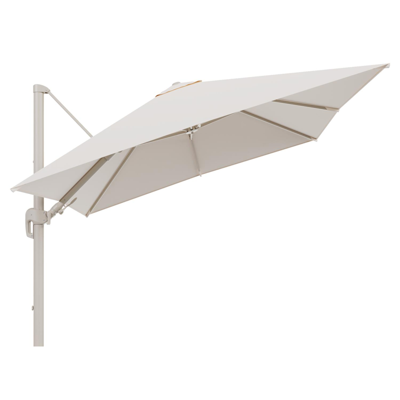 Rufina zweefparasol tiltfunctie in beige aluminium en parasoldoek in All Weather Sunbrella® Luxe Natte Linen Chalk  - L1 300 x L2 300 cm (zonder voet) (zonder voet)